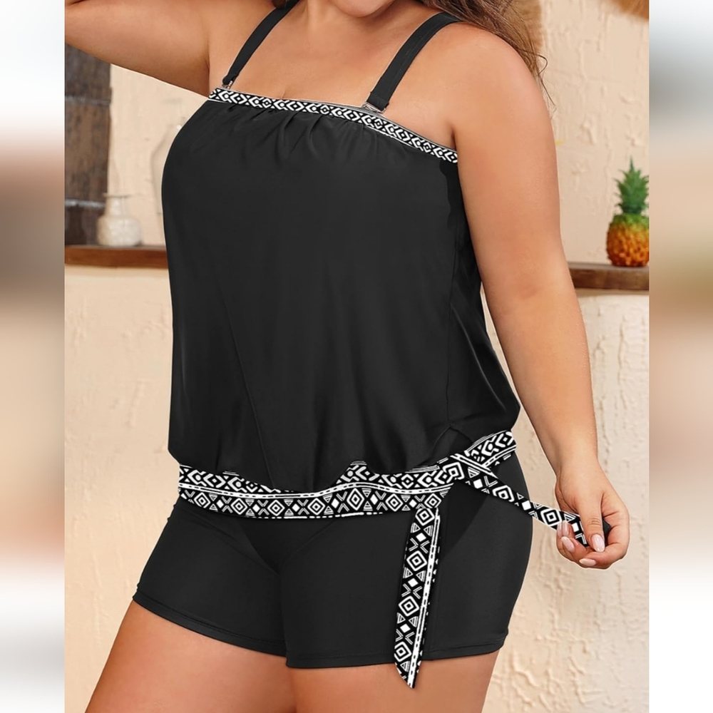 TEMPT ME PLUS SIZE 2 Piece Tankini Swimsuit Side Tie - Picture 4 of 6